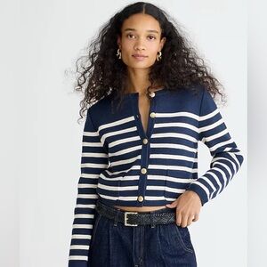 J.Crew Emilie sweater lady jacket in stripe Navy/ Ivory in XL New
